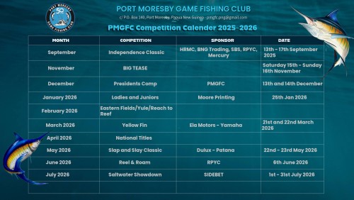 Port Moresby Game Fishing Club (PMGFC) Competition Calendar 2025–2026