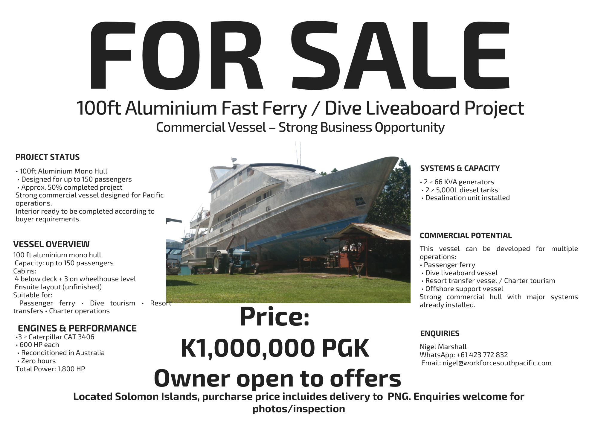 100ft Aluminium Fast Ferry / Dive Liveaboard – Commercial Vessel Project
